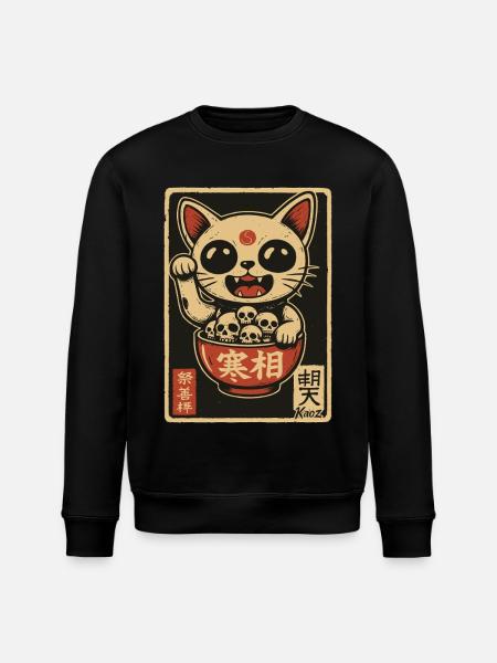 Dunkle Winke-Katze mit Totenköpfen - Stanley/Stella Unisex Bio-Sweatshirt ROLLER - Schwarz