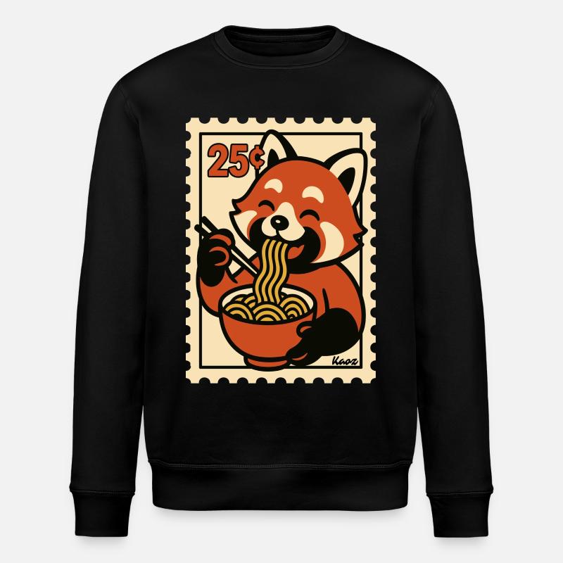 Red Panda with Ramen Noodles - Stanley/Stella ROLLER Unisex Organic Sweatshirt - black