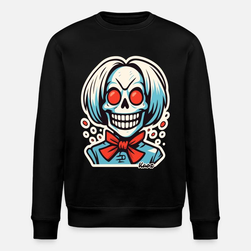 Grinsendes Skelett mit roter Schleife - Stanley/Stella Unisex Bio-Sweatshirt ROLLER - Schwarz