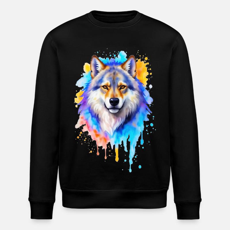 Peinture aquarelle de loup - Sweat bio ROLLER Stanley/Stella Unisexe - noir