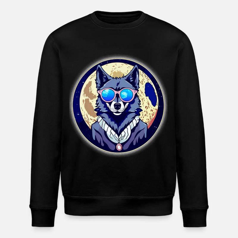 Wolf auf dem Mond - Stanley/Stella Unisex Bio-Sweatshirt ROLLER - Schwarz