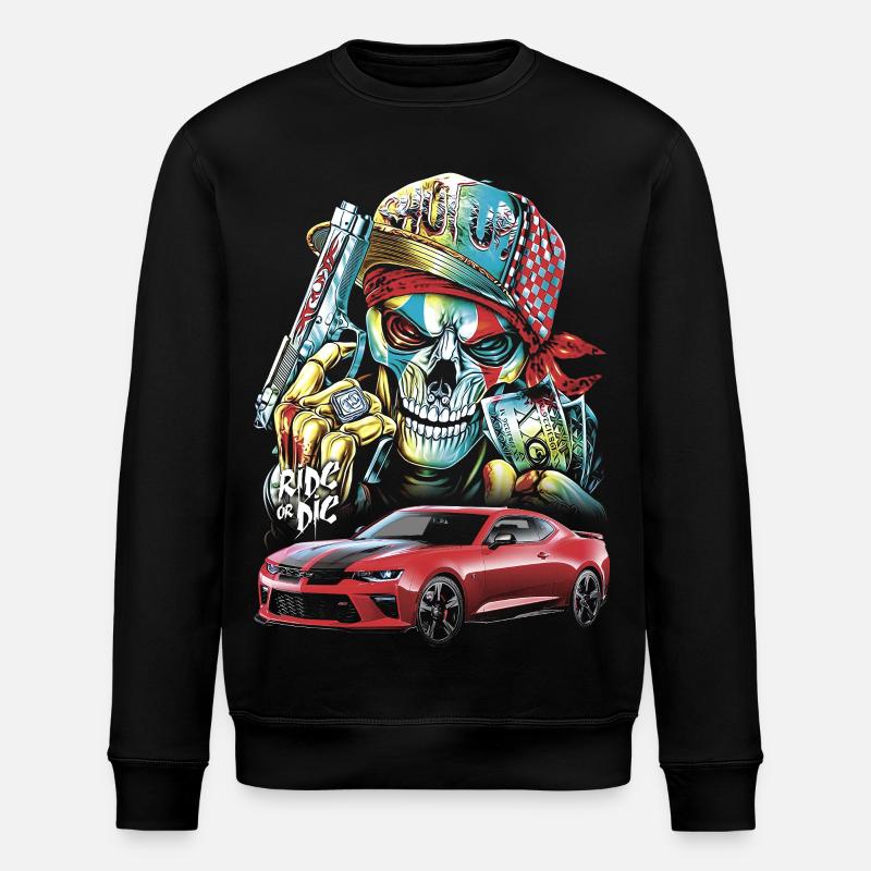 Skull, Bold, Red Car - Stanley/Stella ROLLER Unisex Organic Sweatshirt - black