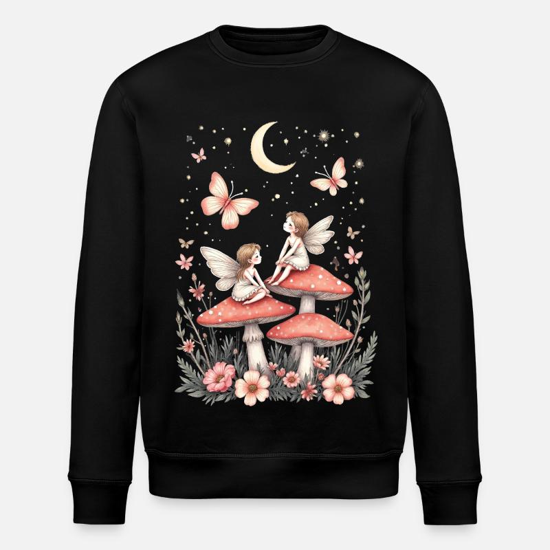 Fairytale Dwarf Wings Fantasy Illustration - Stanley/Stella ROLLER Unisex Organic Sweatshirt - black