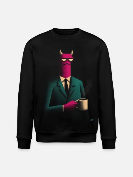 Demon in suit with coffee - Stanley/Stella ROLLER Unisex Organic Sweatshirt - black