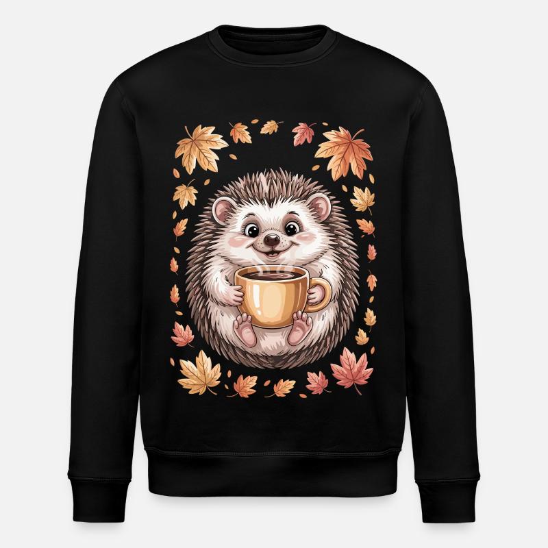 Herbstlicher Igel mit Kaffeebecher - Stanley/Stella Unisex Bio-Sweatshirt ROLLER - Schwarz