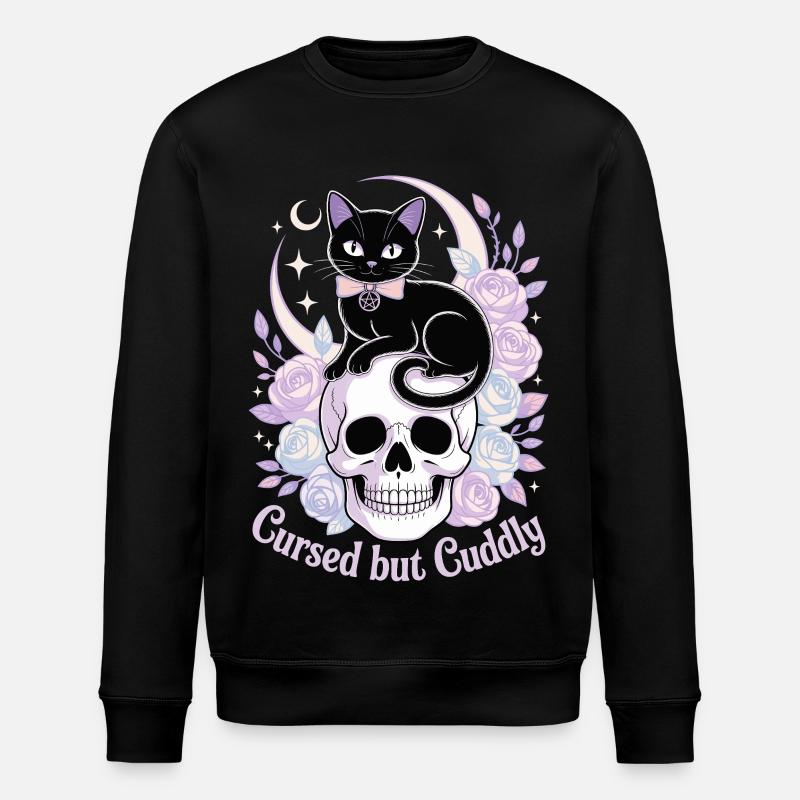 Cursed and Cuddly: Cat Skull - Stanley/Stella ROLLER Unisex Organic Sweatshirt - black