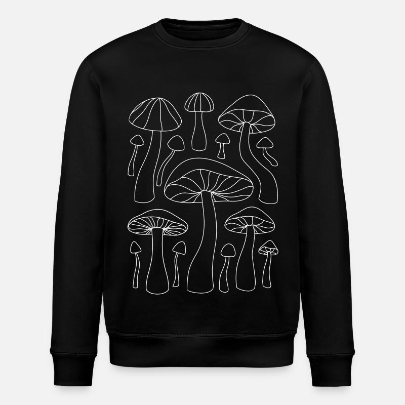 Lineart Mushroom Pattern - Stanley/Stella ROLLER Unisex Organic Sweatshirt - black