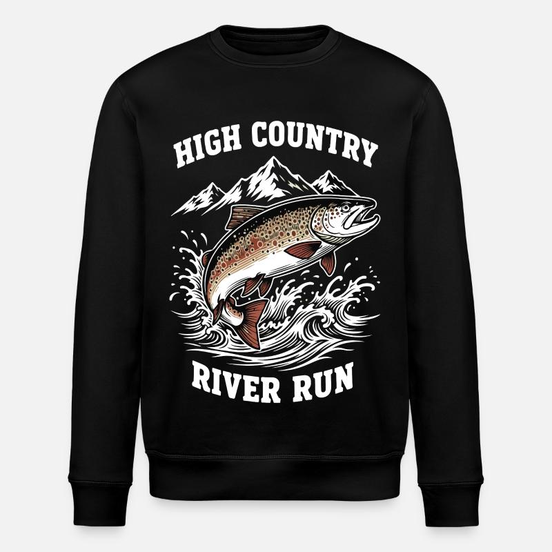 Fishing High Mountain River Trout - Stanley/Stella ROLLER Unisex Organic Sweatshirt - black