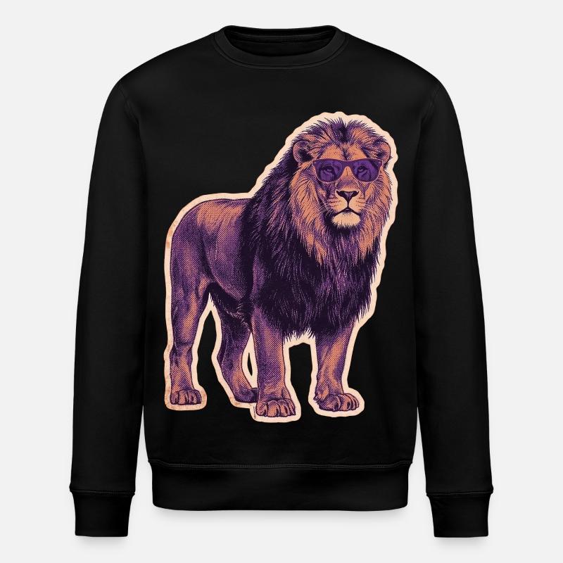 Cool lion with sunglasses - Stanley/Stella ROLLER Unisex Organic Sweatshirt - black