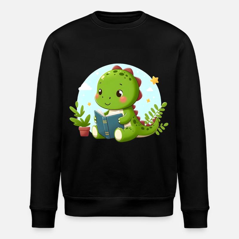 Dino liest Buch - Stanley/Stella Unisex Bio-Sweatshirt ROLLER - Schwarz