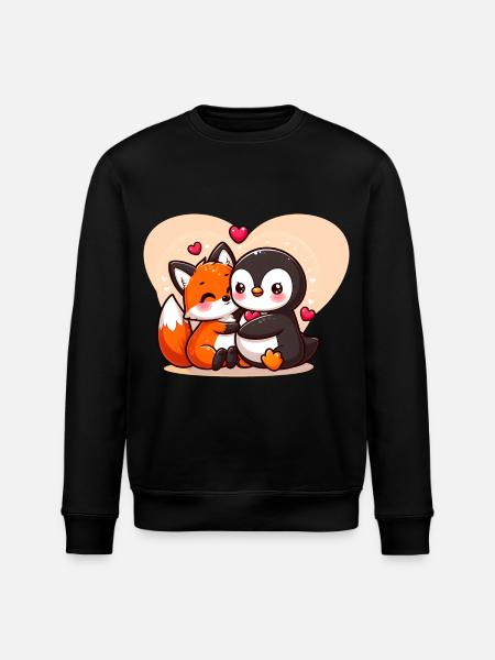 Cute penguin hugging fox - Stanley/Stella ROLLER Unisex Organic Sweatshirt - black