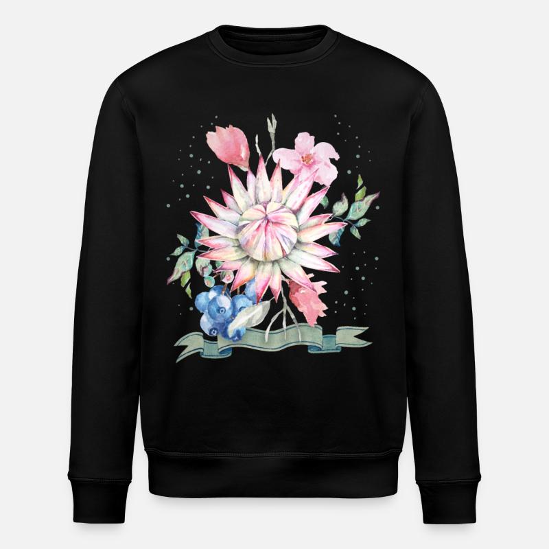 Protea-Aquarell, Protea-Illustration - Stanley/Stella Unisex Bio-Sweatshirt ROLLER - Schwarz