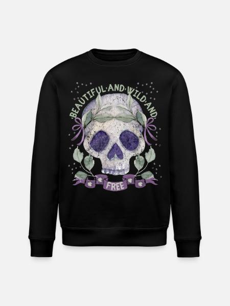 Skull Skull laurel wreath romantic - Stanley/Stella ROLLER Unisex Organic Sweatshirt - black