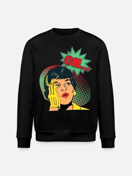 Serietidning, serietidningar, flicka, gråtande flicka, ordspråk - Ekologisk sweatshirt ROLLER unisex från Stanley/Stella - svart