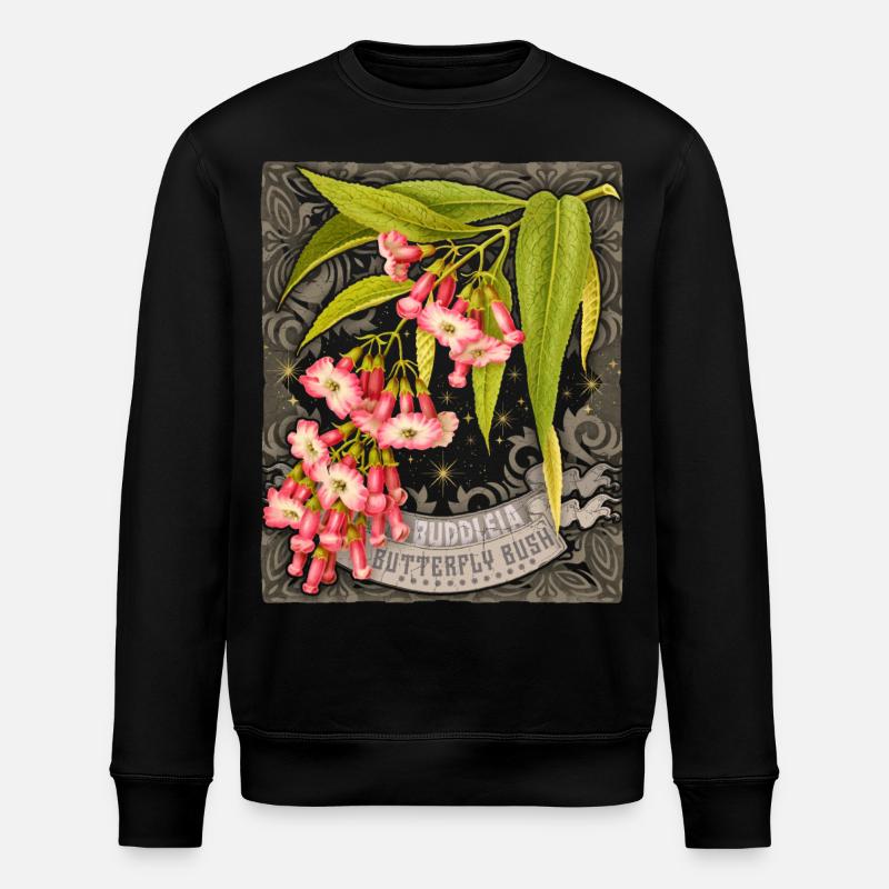Butterfly lilac old botanical illustration - Stanley/Stella ROLLER Unisex Organic Sweatshirt - black