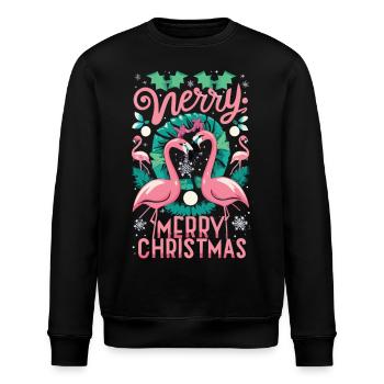 Flamingo at Christmas Time - Unforgettable Celebration - Stanley/Stella ROLLER Unisex Organic Sweatshirt - black - Front - Nik (191cm)