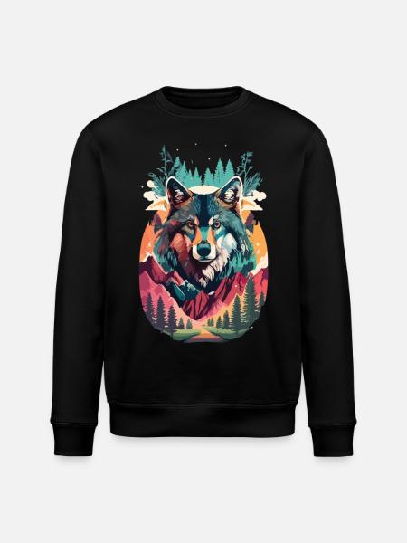 Wolfsgeist in der Wildnis - Stanley/Stella Unisex Bio-Sweatshirt ROLLER - Schwarz