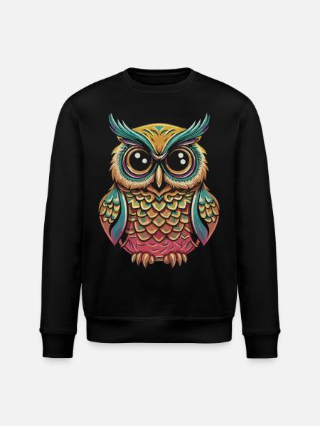 PopArt Owl: Farverig T-shirt til ugleelskere - Stanley/Stella økologisk unisex-sweatshirt ROLLER - sort