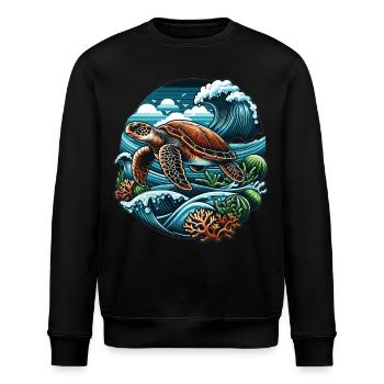 Meeresleben Schildkröte: Ozeanwellen und Korallen - Stanley/Stella Unisex Bio-Sweatshirt ROLLER - Schwarz - Vorne - Nik (191cm)