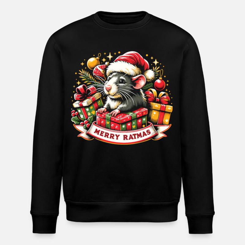Merry Rat - Merry Christmas - Stanley/Stella ROLLER Unisex Organic Sweatshirt - black