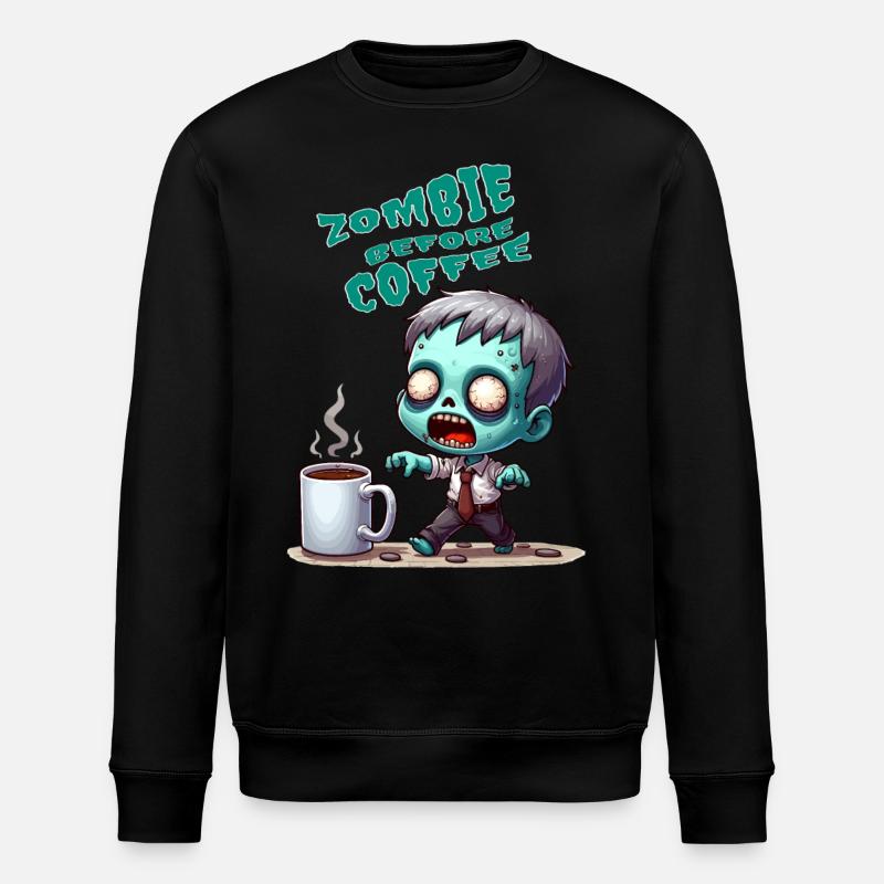 Zombie Before Coffee - Stanley/Stella ROLLER Unisex Organic Sweatshirt - black