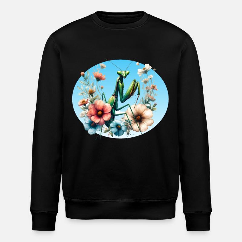 Gottesanbeterin im Blumengarten - Stanley/Stella Unisex Bio-Sweatshirt ROLLER - Schwarz