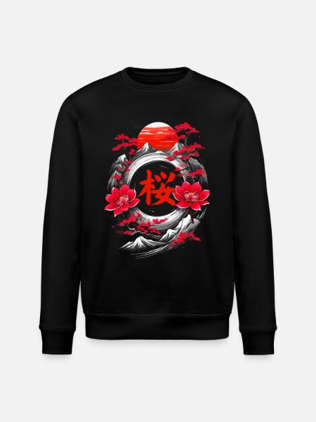 Cherry Blossom Japan Mountains - Stanley/Stella ROLLER Unisex Organic Sweatshirt - black
