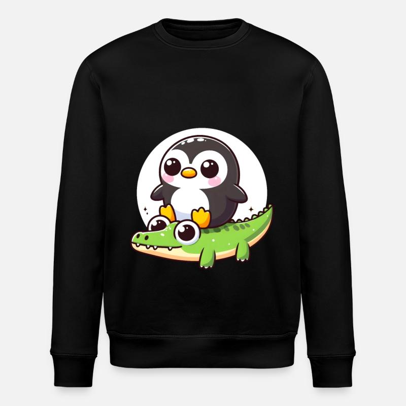 Penguin on crocodile - Stanley/Stella ROLLER Unisex Organic Sweatshirt - black