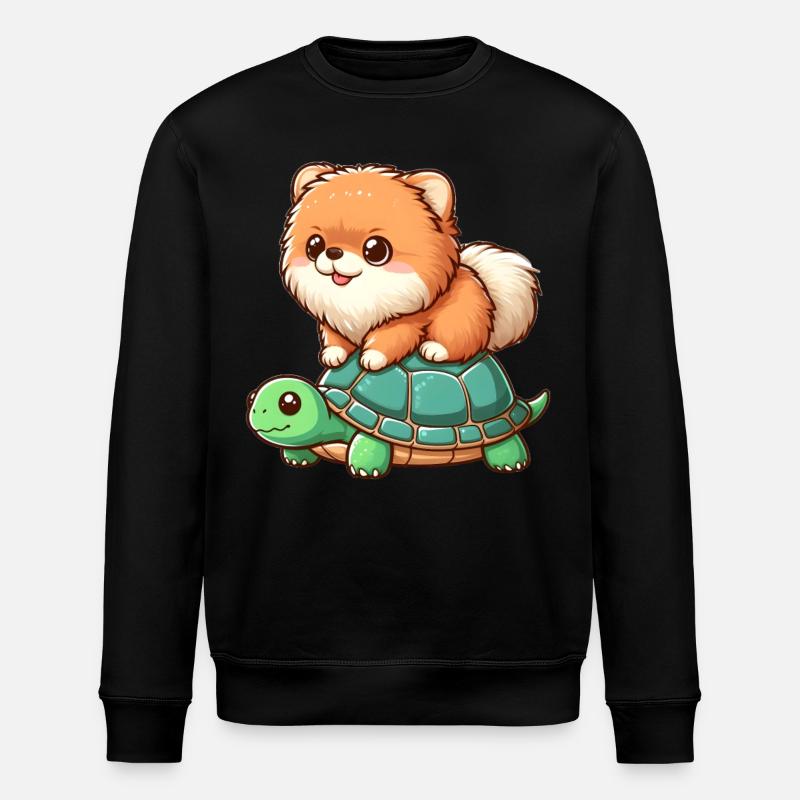 Pomeranian on Turtle Ride - Stanley/Stella ROLLER Unisex Organic Sweatshirt - black