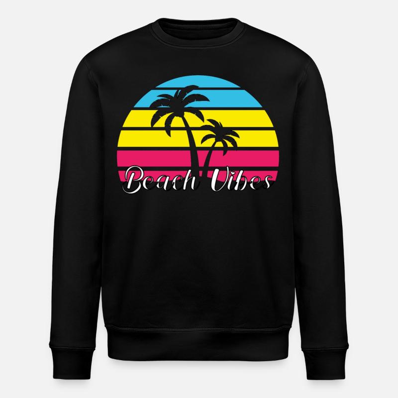 Beach Vibes. Summer, Sun, Holiday, Palm Trees, Retro, - Stanley/Stella ROLLER Unisex Organic Sweatshirt - black