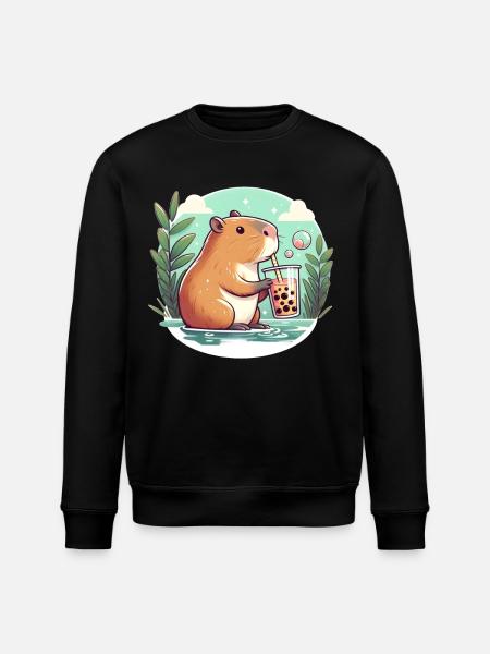 Capybara enjoys bubble tea - Stanley/Stella ROLLER Unisex Organic Sweatshirt - black