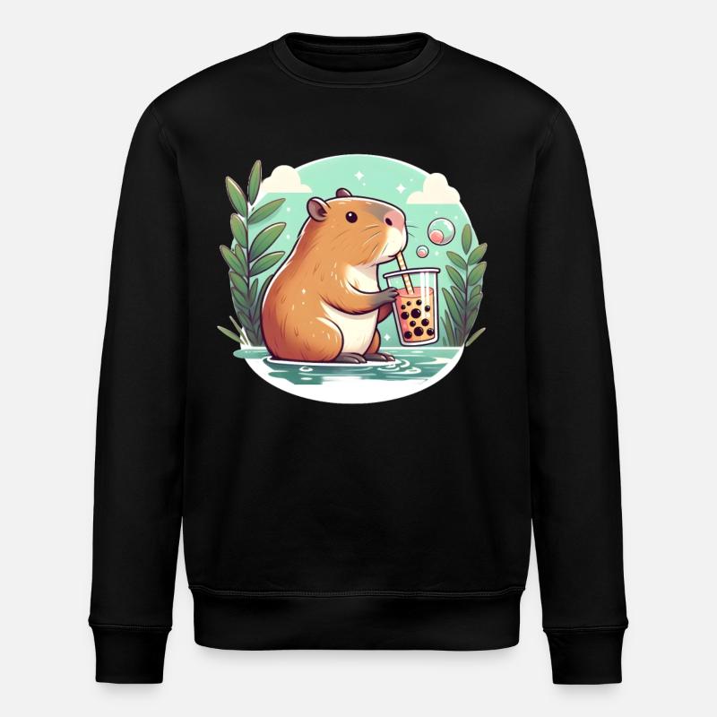 Capybara genießt Bubble Tea - Stanley/Stella Unisex Bio-Sweatshirt ROLLER - Schwarz