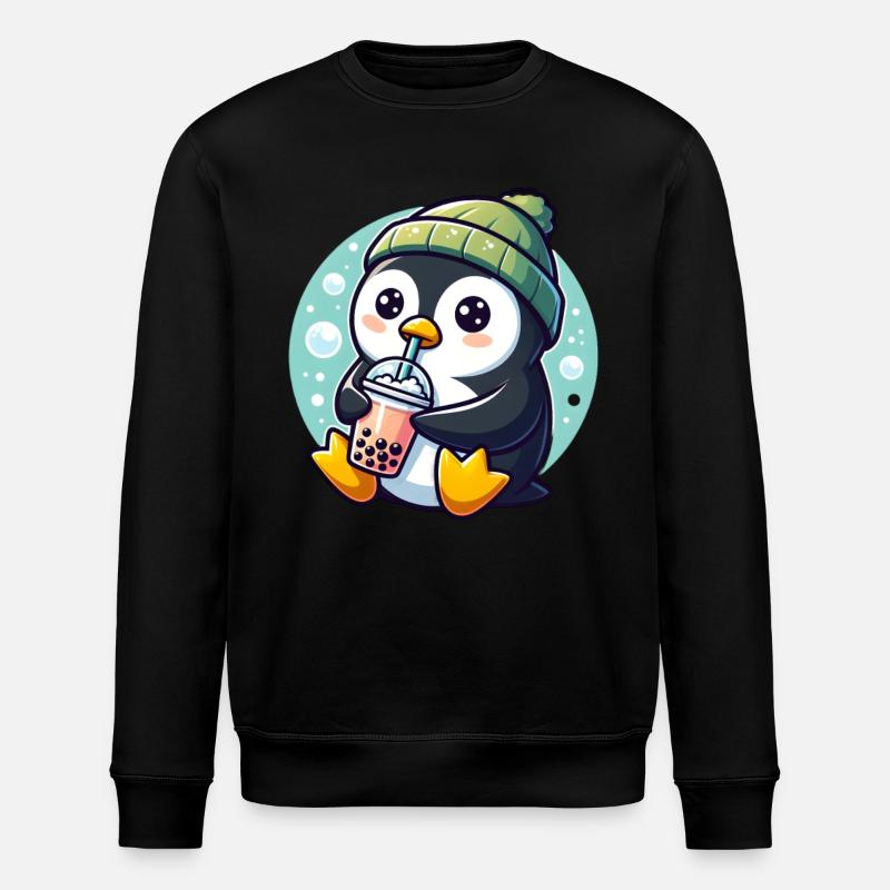 Penguin Enjoys Bubble Tea - Stanley/Stella ROLLER Unisex Organic Sweatshirt - black