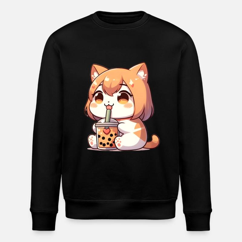 Anime Cat Bubble Tea - Stanley/Stella ROLLER Unisex Organic Sweatshirt - black