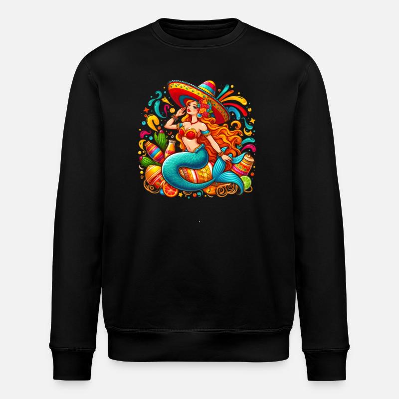 Pretty Cinco de Mayo Mermaid - Stanley/Stella ROLLER Unisex Organic Sweatshirt - black