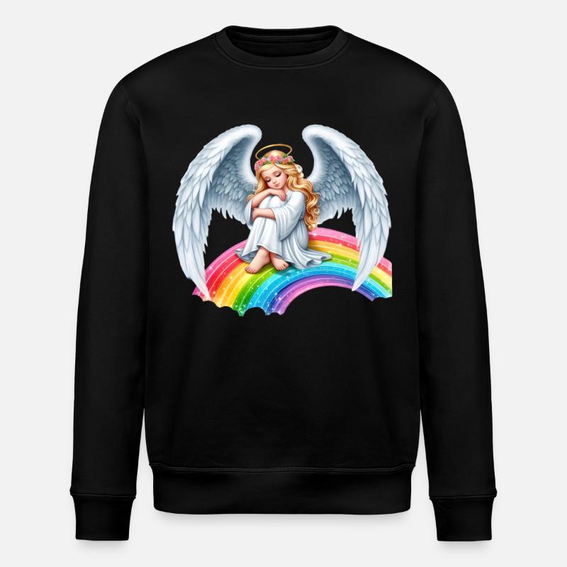 Engel auf Regenbogen - Stanley/Stella Unisex Bio-Sweatshirt ROLLER - Schwarz