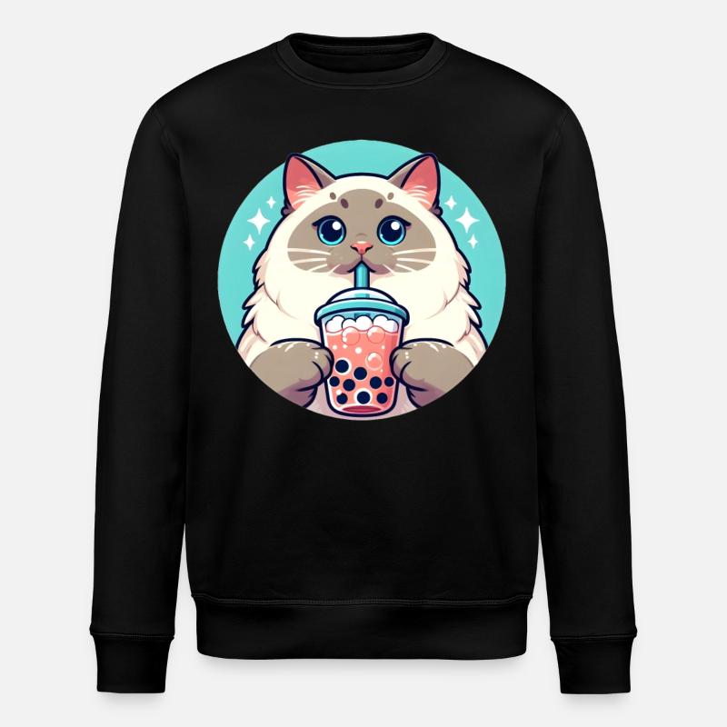 Siamese Cat Having Bubble Tea - Stanley/Stella ROLLER Unisex Organic Sweatshirt - black