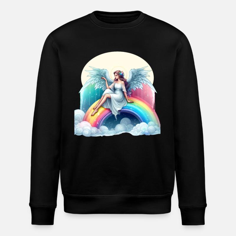Engel auf Regenbogen - Stanley/Stella Unisex Bio-Sweatshirt ROLLER - Schwarz
