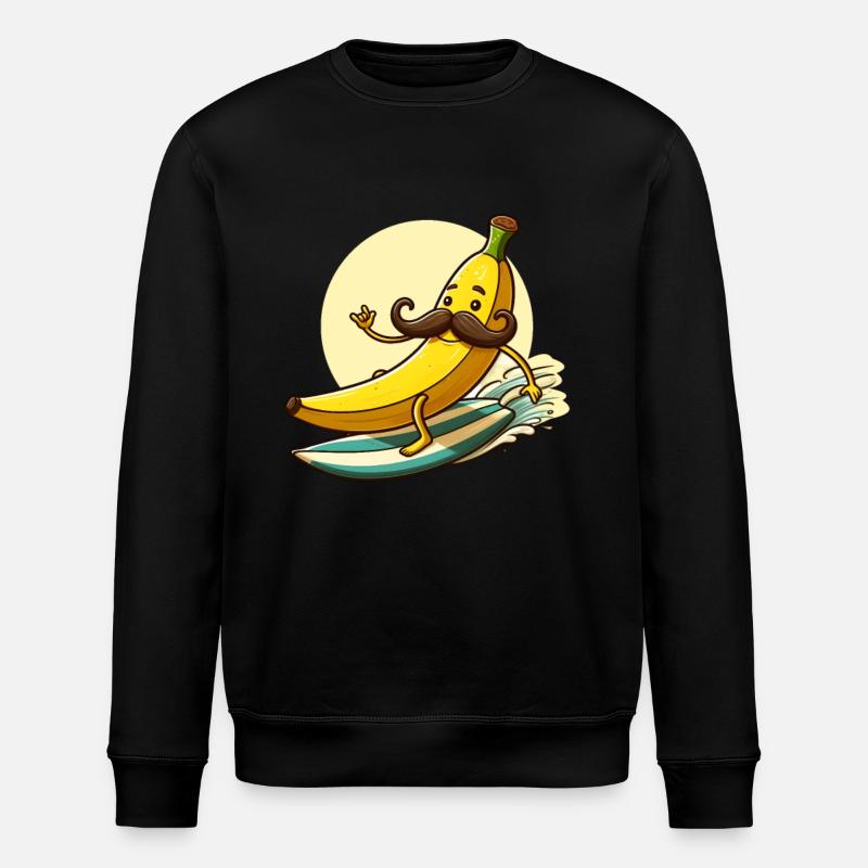 Surfing banana with mustache - Stanley/Stella ROLLER Unisex Organic Sweatshirt - black