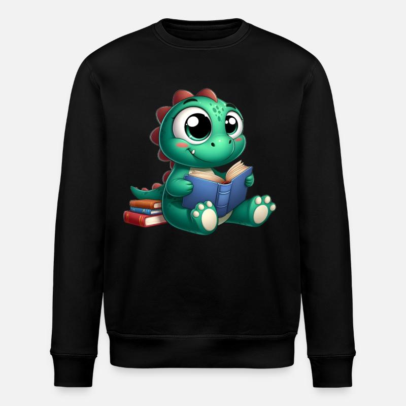 Dino liest ein Buch - Stanley/Stella Unisex Bio-Sweatshirt ROLLER - Schwarz