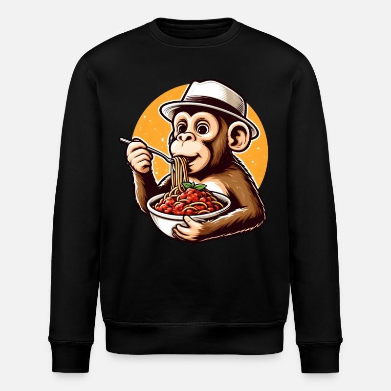 Monkey enjoying spaghetti bolognese - Stanley/Stella ROLLER Unisex Organic Sweatshirt - black