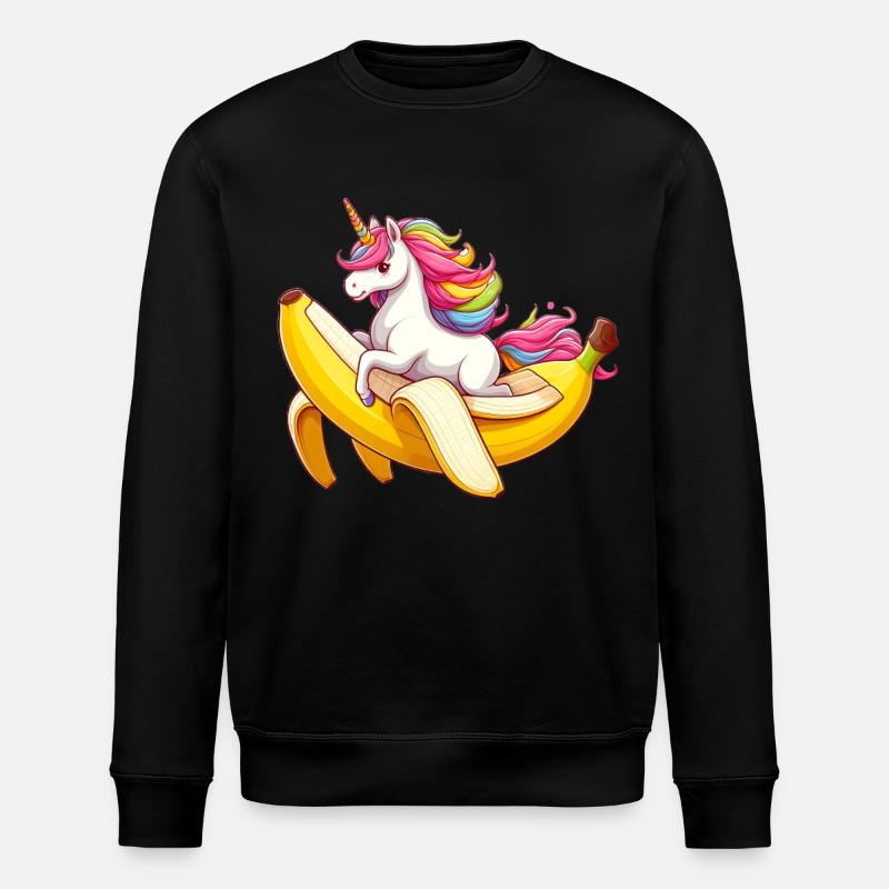 Einhorn reitet Banane - Stanley/Stella Unisex Bio-Sweatshirt ROLLER - Schwarz