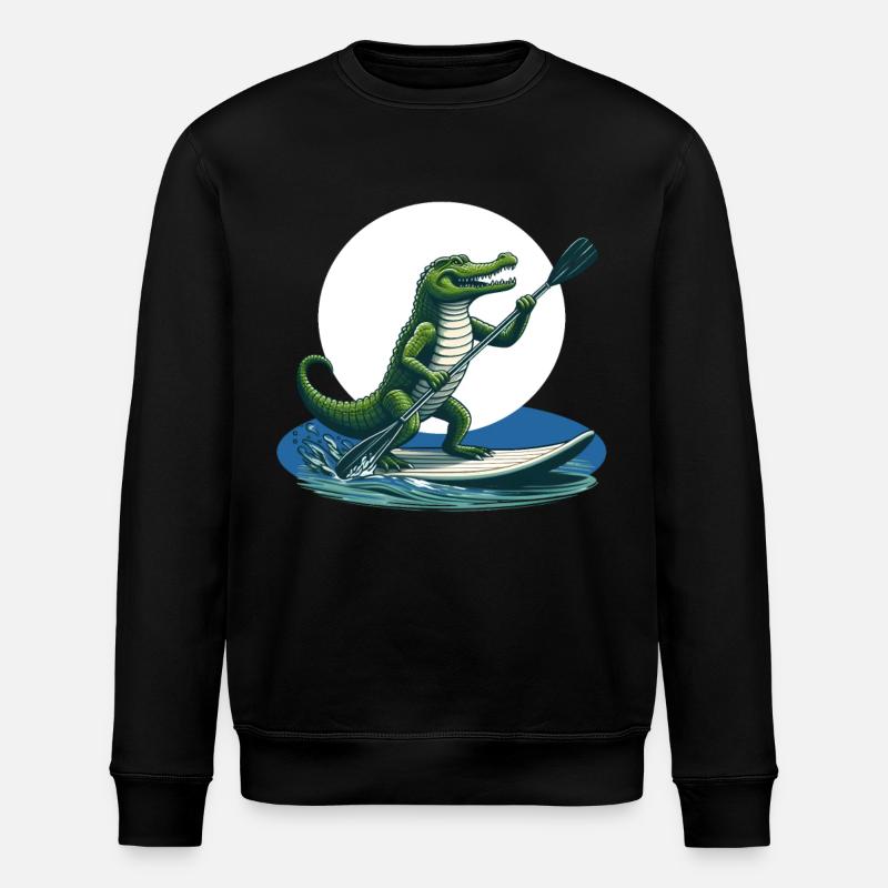 Crocodile doing stand-up paddling - Stanley/Stella ROLLER Unisex Organic Sweatshirt - black