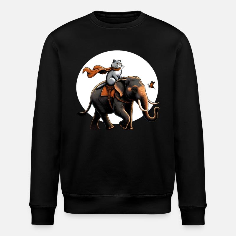 Proud cat riding elephant - Stanley/Stella ROLLER Unisex Organic Sweatshirt - black