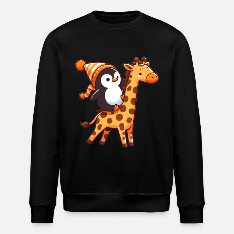 Penguin riding a giraffe - Stanley/Stella ROLLER Unisex Organic Sweatshirt - black