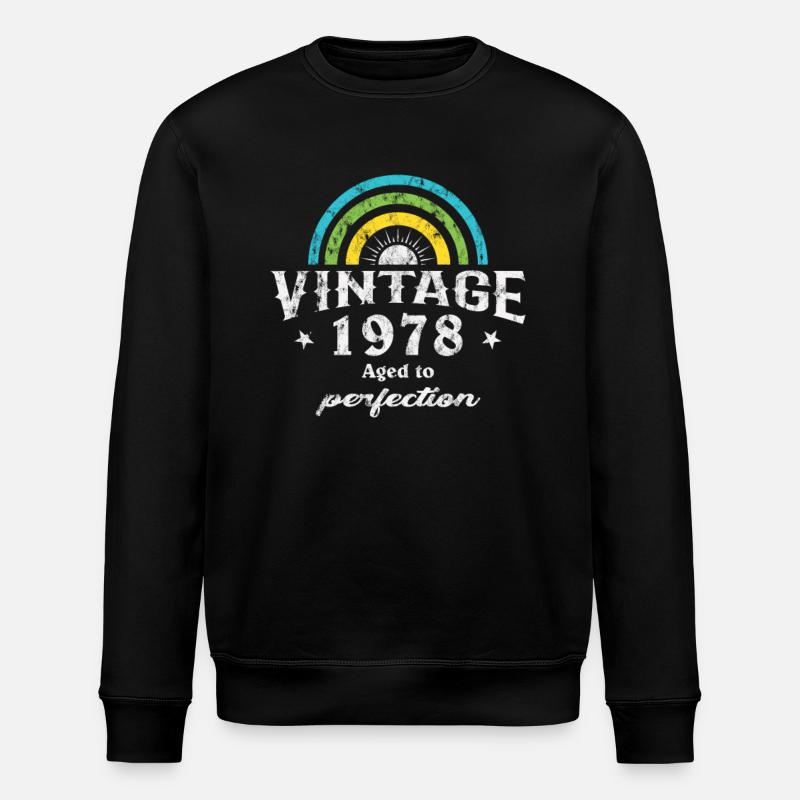 1978 Birthday Vintage Rainbow Sun - Stanley/Stella ROLLER Unisex Organic Sweatshirt - black