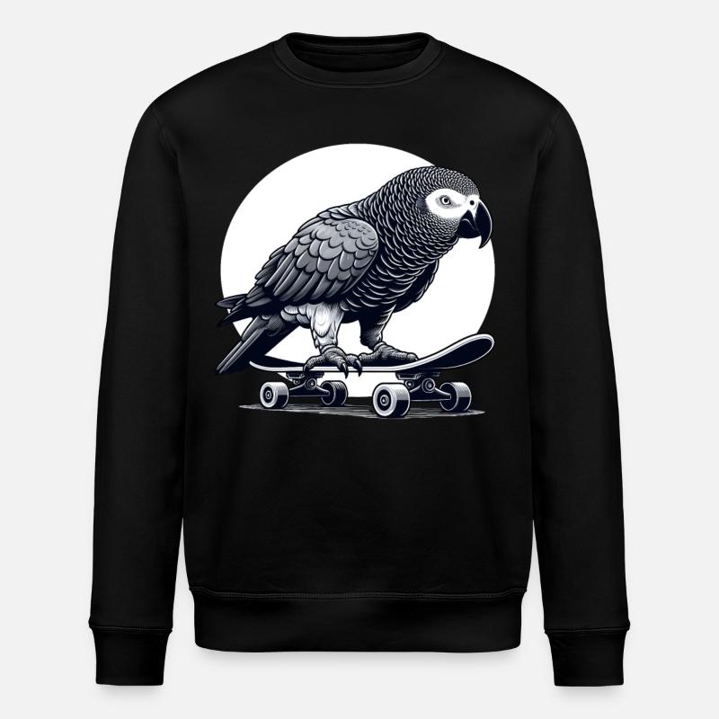 African grey parrot on skateboard - Stanley/Stella ROLLER Unisex Organic Sweatshirt - black
