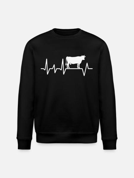 Heartbeat Design with Cow - Stanley/Stella ROLLER Unisex Organic Sweatshirt - black