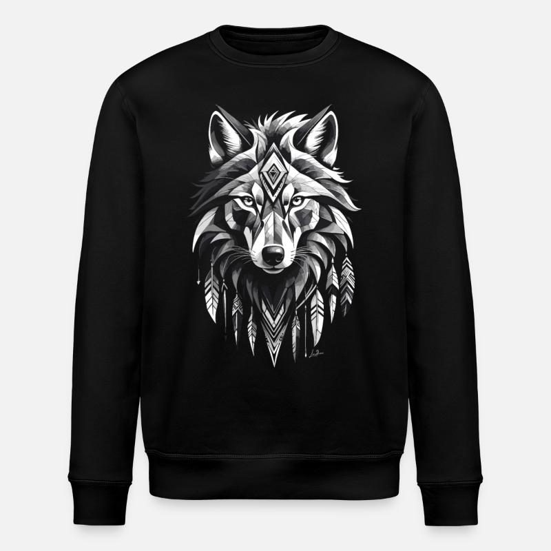 Loup géométrique Amérindien - Sweat bio ROLLER Stanley/Stella Unisexe - noir