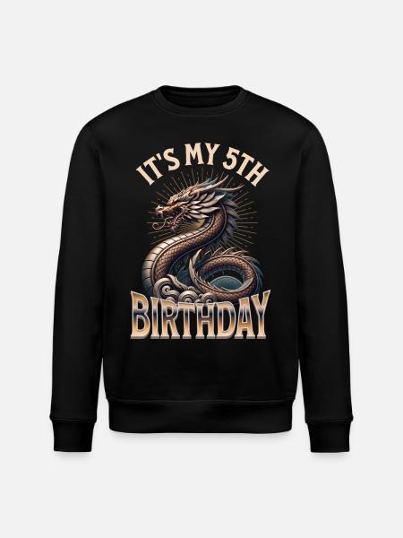 Dragon 5th Birthday Dragon - Stanley/Stella ROLLER Unisex Organic Sweatshirt - black